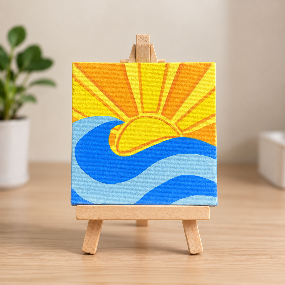 Sunrise Waves Hand-Painted Mini Canvas