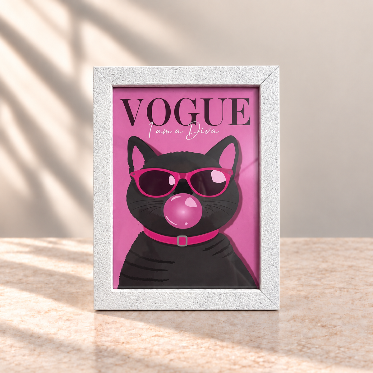 Vogue Diva Cat Hand-Painted Table Top Frame