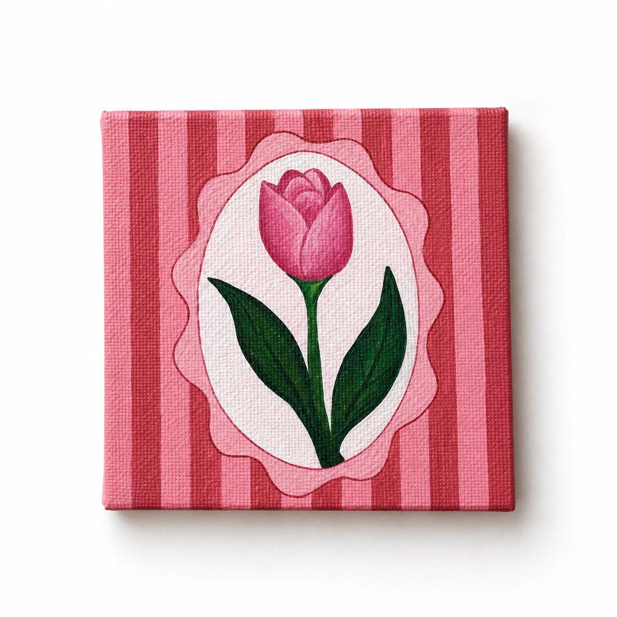Pink Tulip Hand-Painted Mini Canvas