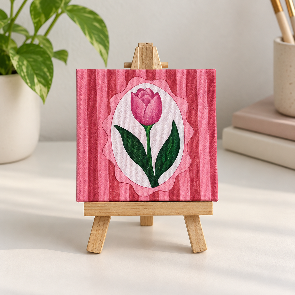 Pink Tulip Hand-Painted Mini Canvas