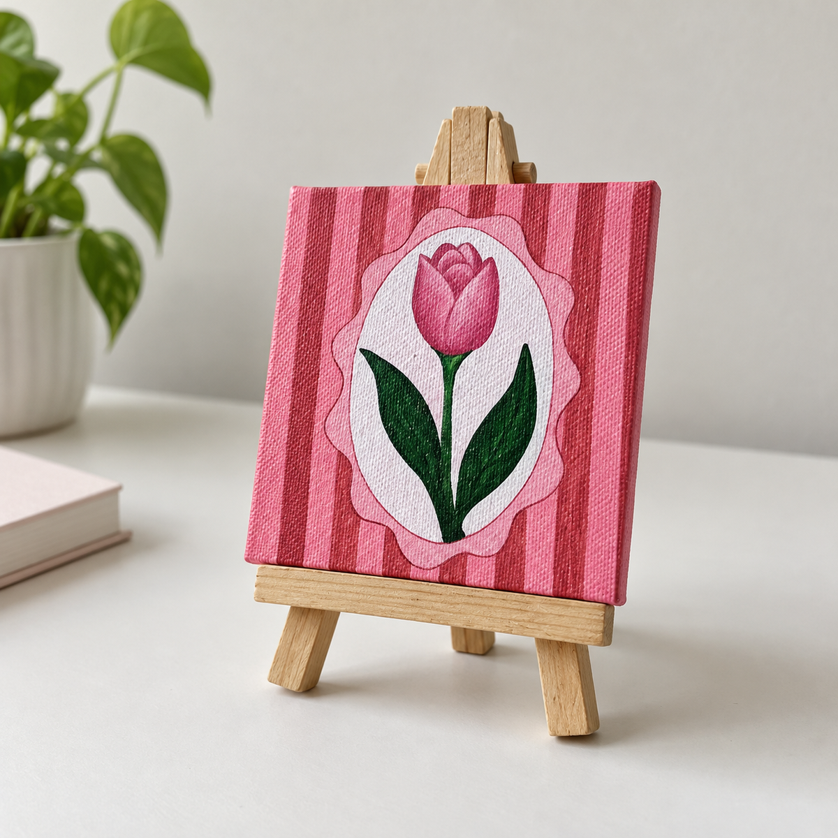 Pink Tulip Hand-Painted Mini Canvas