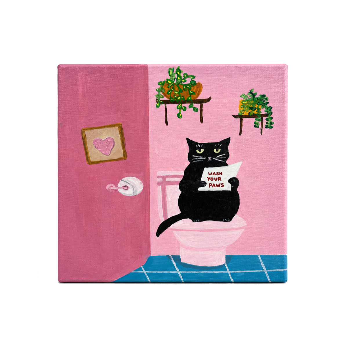 Wash Your Paws Cat Hand-Painted Mini Canvas