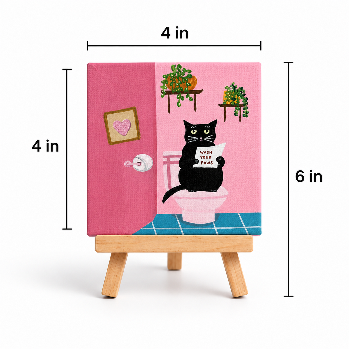 Wash Your Paws Cat Hand-Painted Mini Canvas