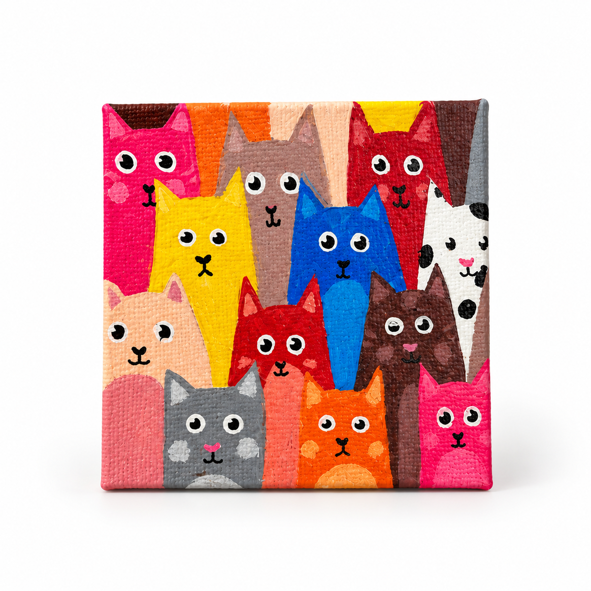 Colourful Cats Hand-Painted Mini Canvas