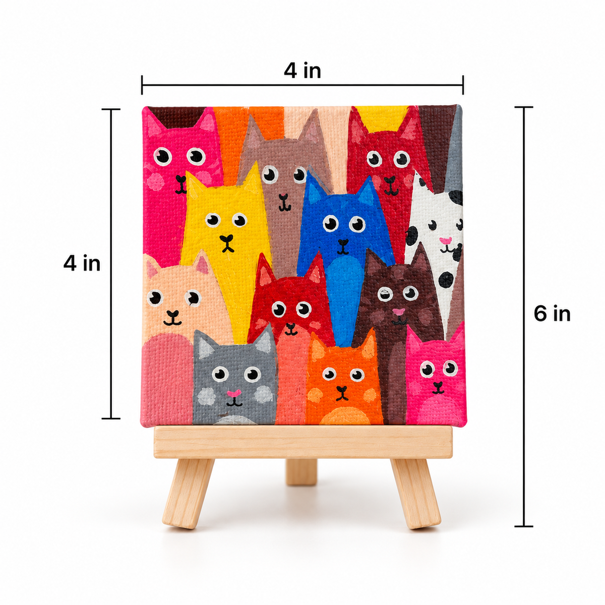 Colourful Cats Hand-Painted Mini Canvas