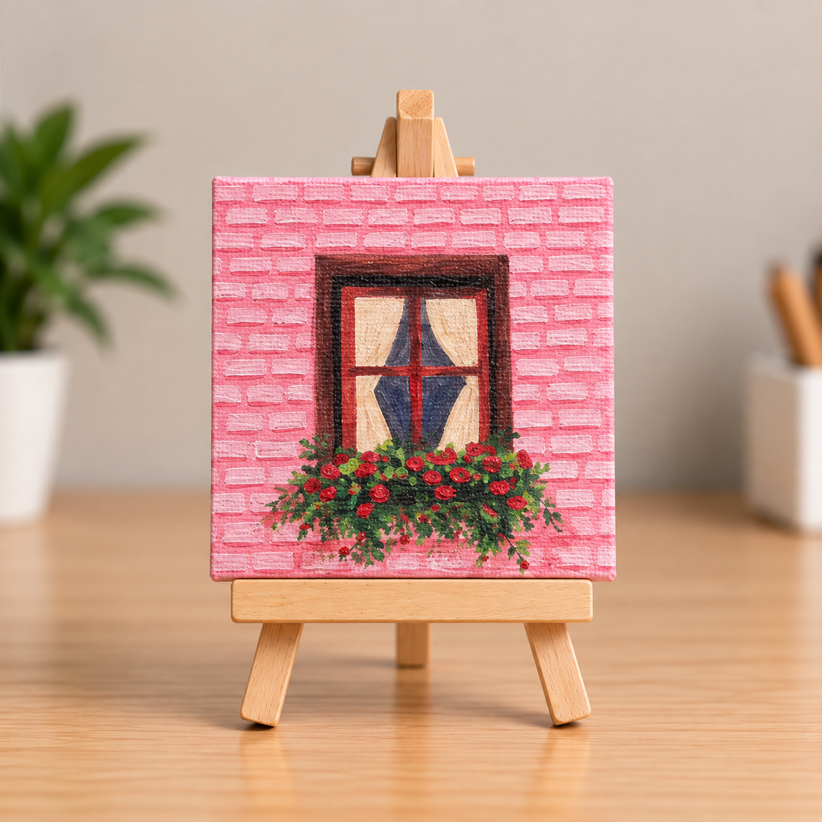 Rose Window Hand-Painted Mini Canvas