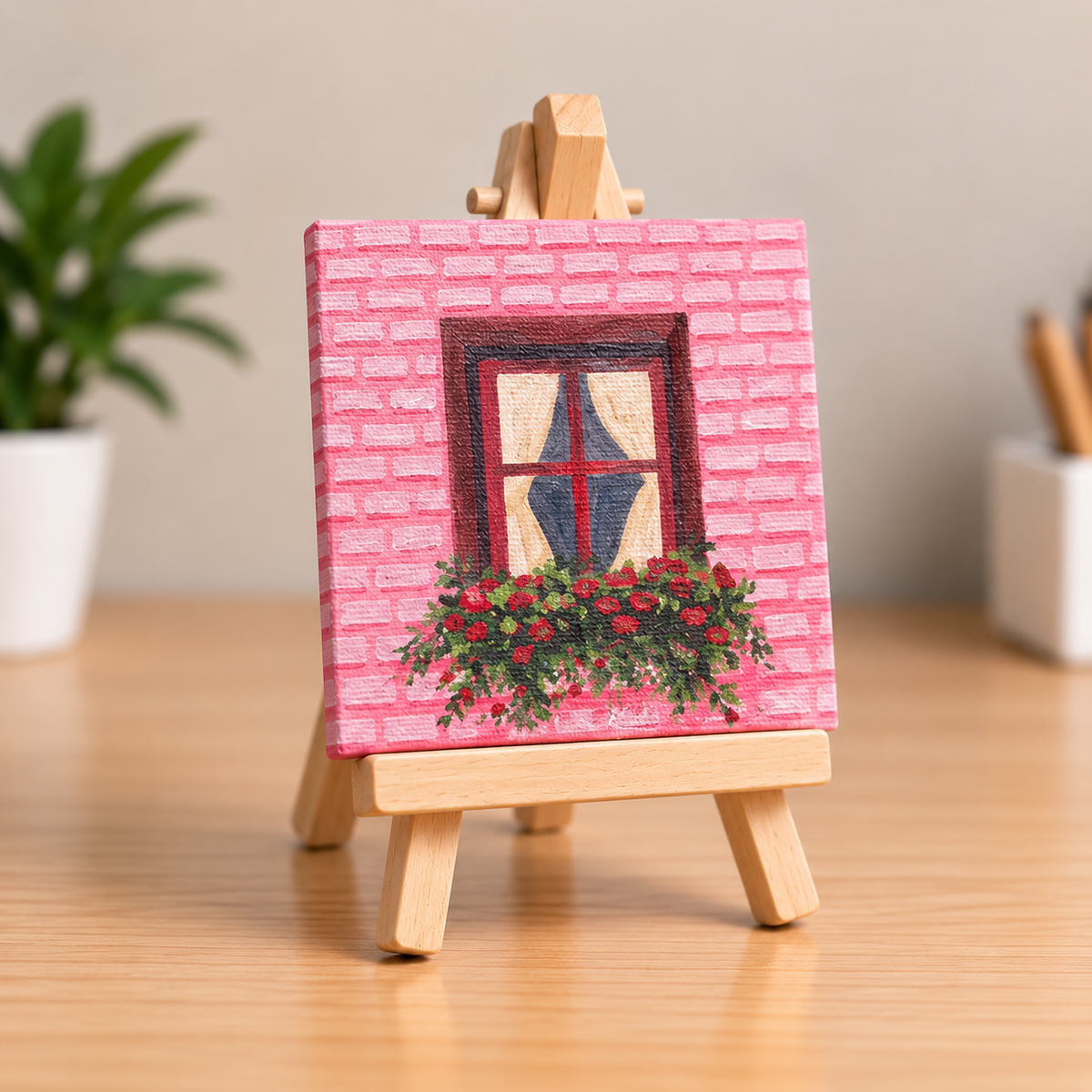 Rose Window Hand-Painted Mini Canvas